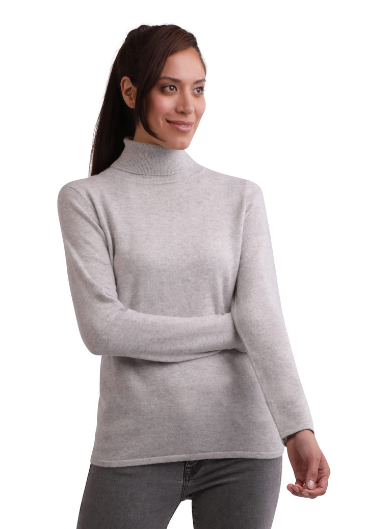 CASH-MERE.CH 100% Kaschmir Damen Pullover | Sweater Rollkragen 2-fädig S Hellgrau, S Hellgrau