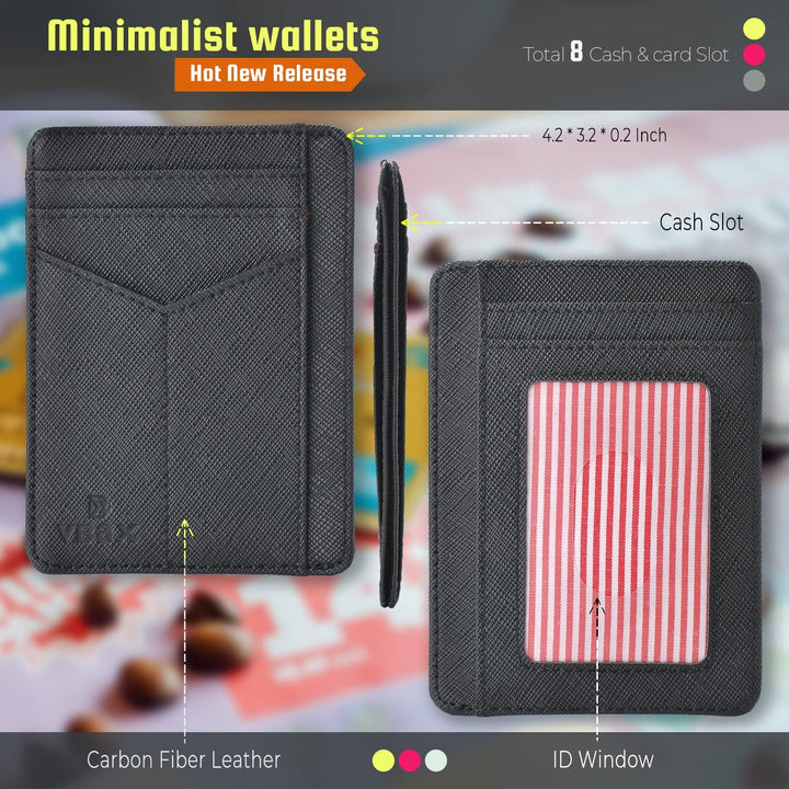 VBAX RFID Slim Wallet for Men Women, 8 Card Slot Leather Minimalist Front Pocket Credit Card Holders