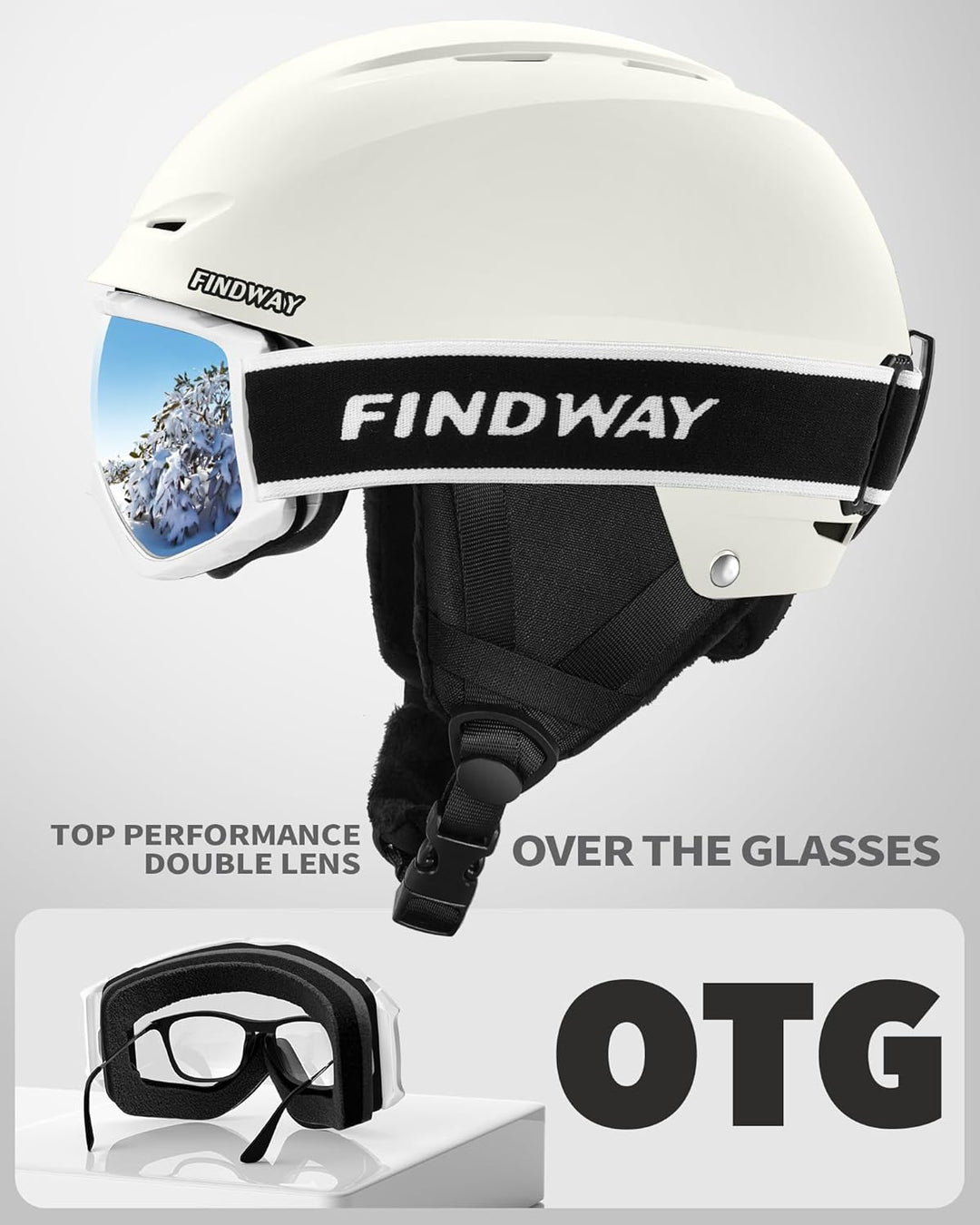 Findway Skihelm und Skibrille Set, SnowboardHelm mit Brille für Damen und Herren Erwachsene Skihelme