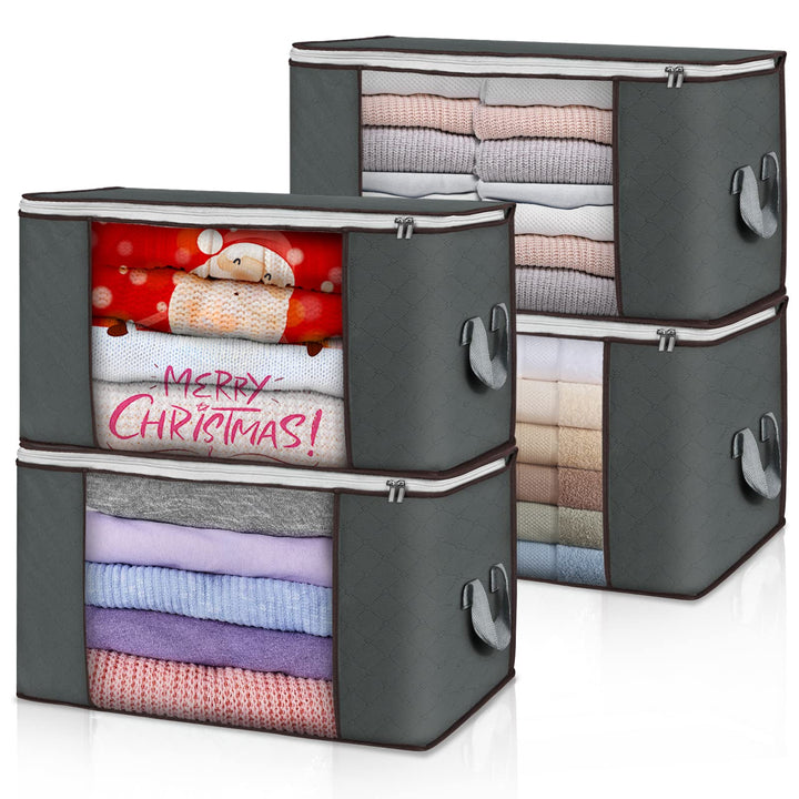 Budding Joy 4 Stück 90 L Storage Bags, Storage Boxes with Lid, Large, Moving Boxes, Foldable Underbe