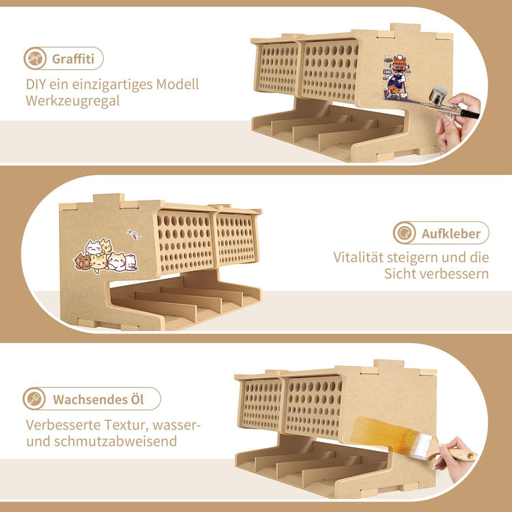 Bucasso Hölzern Künstler Farb und Pinselregal, MDF-Material Professionelle Modell Farbregal Aufbewah