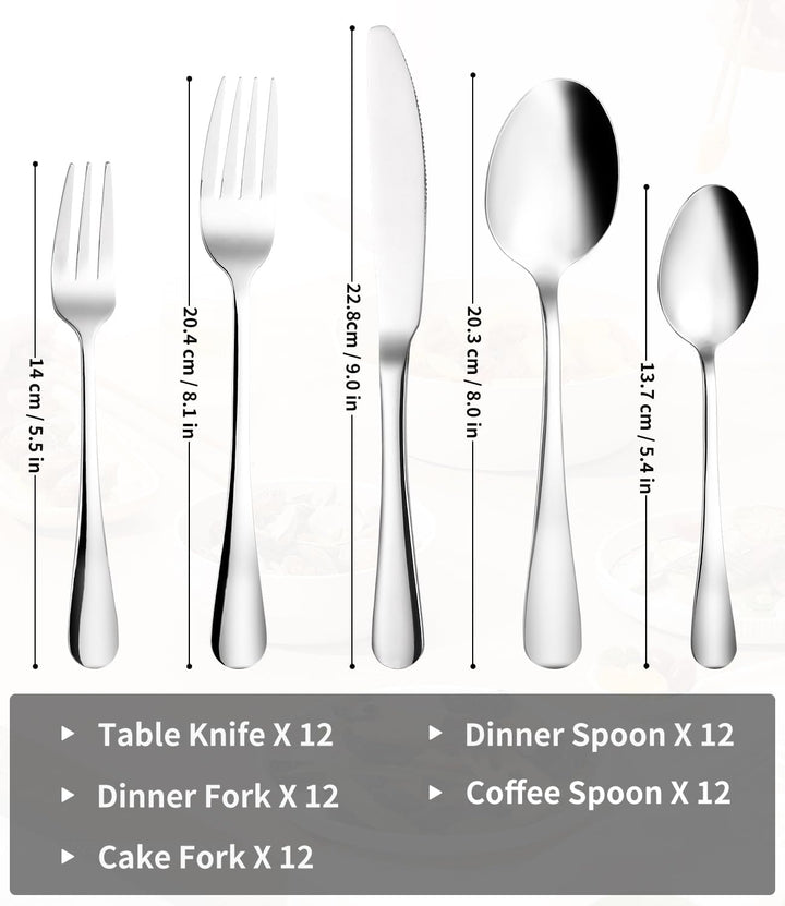 Besteck Set 12 Personen, 60 teilig Edelstahl Bestecksets, mit Steakmesser, Elegantes Essbesteck, Hoc