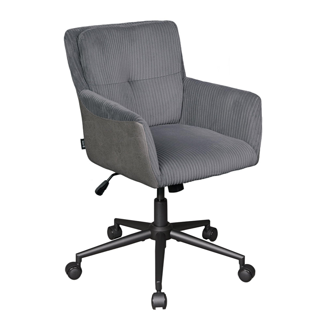 DEVAISE Homeoffice Stuhl Cord Stoff Dunkelgrau, Ergonomischer Schminktischstuhl mit Kissen, höhenver