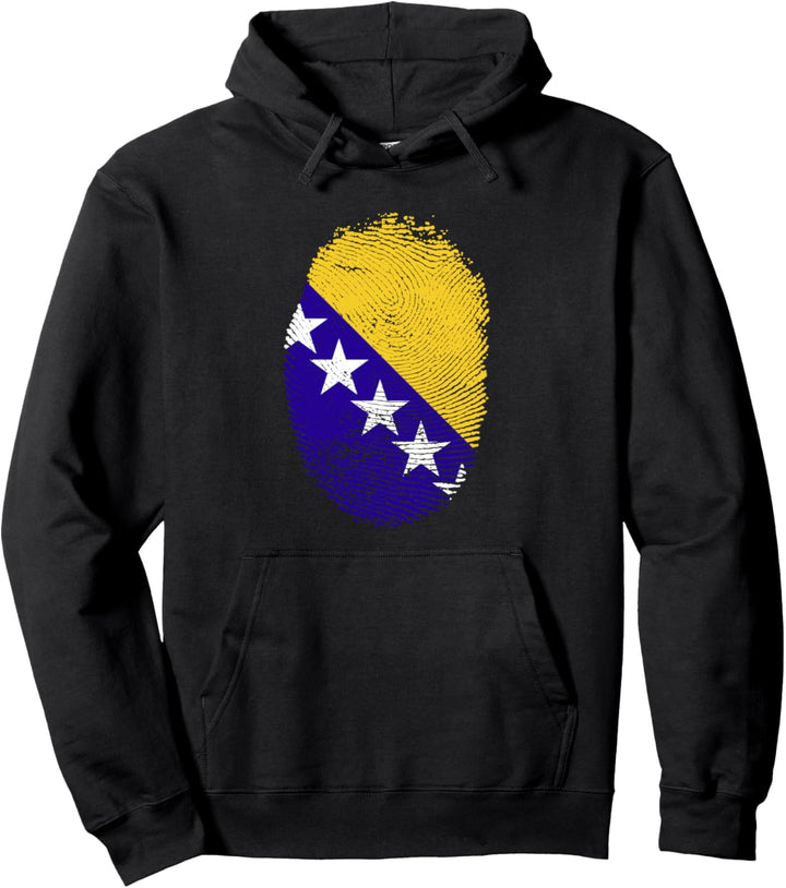 Bosnien Herzegowina Flagge Fingerabdruck Bosnier Männer Frauen Kinder Pullover Hoodie