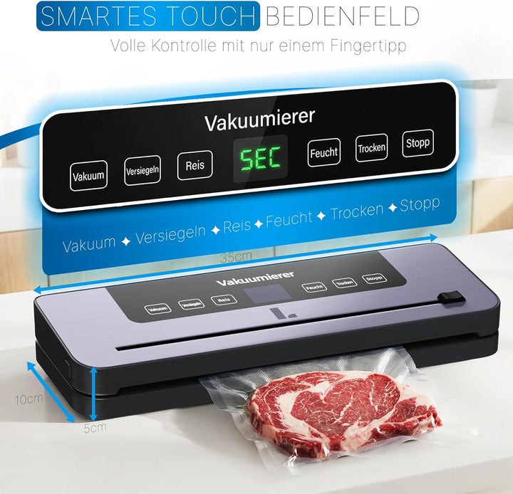 LUNARIA [PREMIUM] Automatischer Vakuumierer – Profi Vakuumiergerät für Lebensmittel, Nass & Trocken,