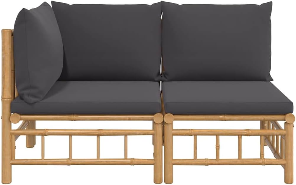 vidaXL 2-TLG. Garten-Lounge-Set mit Dunkelgrauen Kissen Bambus Eckteil + Mittelteil Dunkelgrau, Eckt