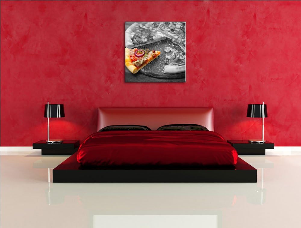 Pixxprint geschnittene Pizza auf Holzbrett schwarz/weiss, Format: 70x70 auf Leinwand, 70x70