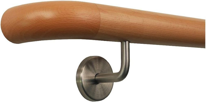 TIBU Buche Geländer Handlauf Treppe Holz Griff gew. Edelstahlhalter, Länge 30 - 500 cm aus einem Stü