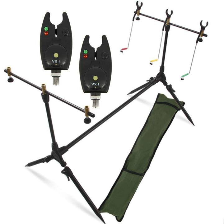 G8DS® Set Rod Pod Rutenhalter + Tragetasche inklusive 2 Bissanzeiger mit Lautstärkeregler Karpfen An