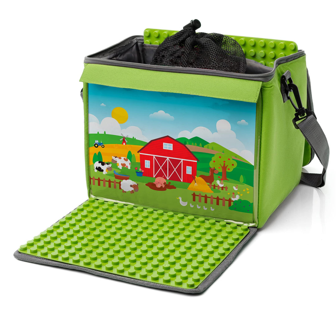 fantifant Baustein-Tasche mit ausklappbarer Bauplatte passend für grosse Bausteine vieler Marken I G