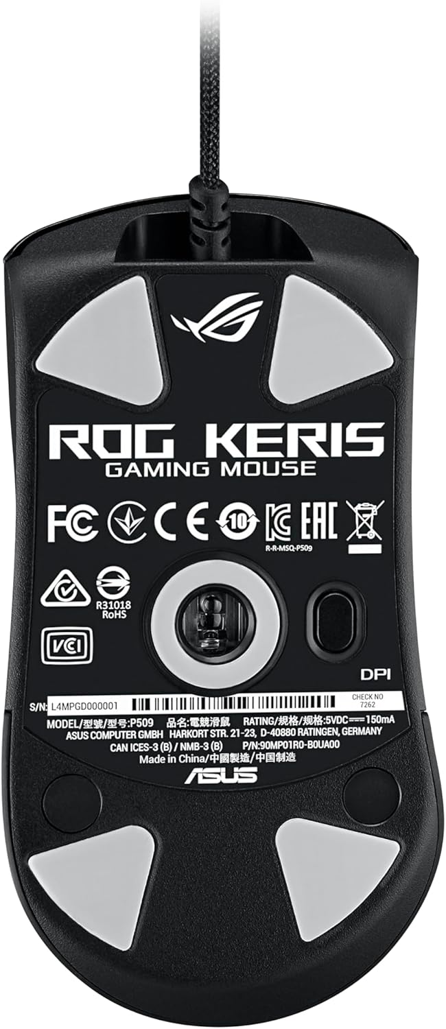 ASUS ROG Keris optische Gaming Maus (kabelgebunden, 16.000 DPI, 400 ips, 1000Hz Abtastrate, Aura Syn