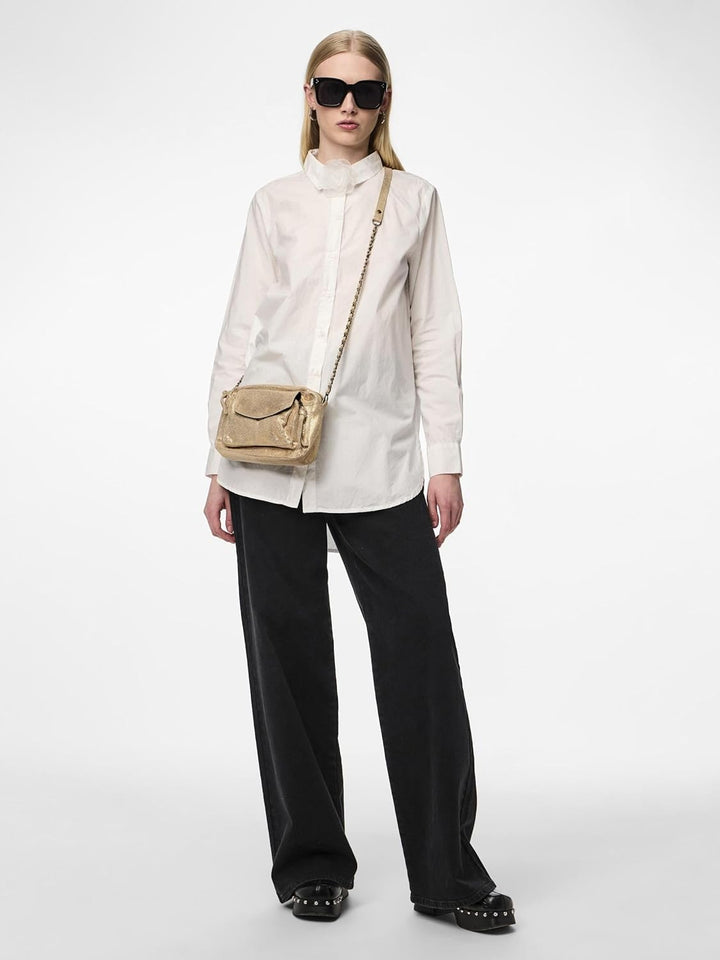 PIECES Damen Pcnaina Leather Cross Over Noos Umhängetasche Gold Colour/Aop:snow, Gold Colour/Aop:sno
