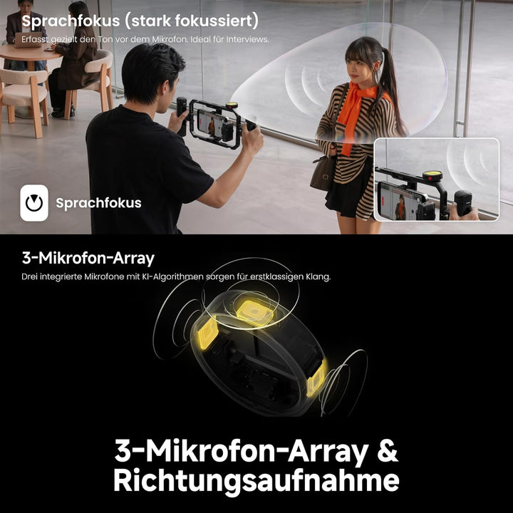 Insta360 Mic Pro (1 TX + 1 RX), kabelloses Mini-Lavalier-Mikrofon für iPhone/Kamera/Android, Videoau