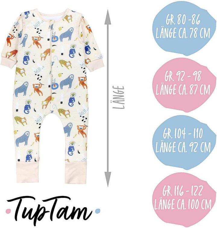 Schlafsack mit Füssen aus Bio-Baumwolle – Baby Schlafsack 2.5 TOG mit Beinen & Ärmeln, OEKO-TEX, Aff