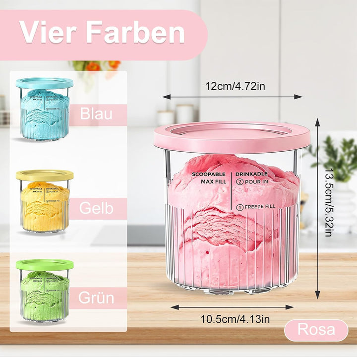 Xylota 4 Stück für Ninja Swirl Creami Deluxe Behälter, Eisbehälter mit Farbige Deckeln Kompatibel mi
