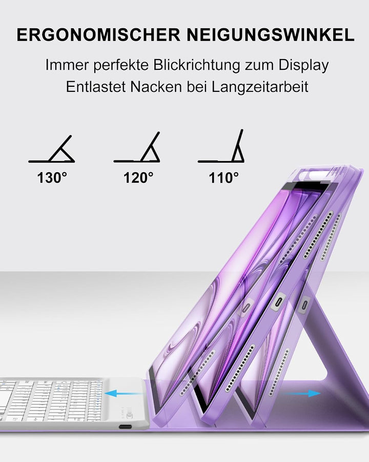 Hülle mit Tastatur für iPad Air 13" (2026 M4/2025 M3/2024 M2) & Pro 12.9" (2018-2022), Deutsches QWE