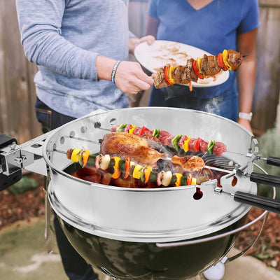 Onlyfire Edelstahl Spiessdreher Drehspiess Set mit Motor für Weber 57 cm Kugelgrill, Grillspiess-Auf