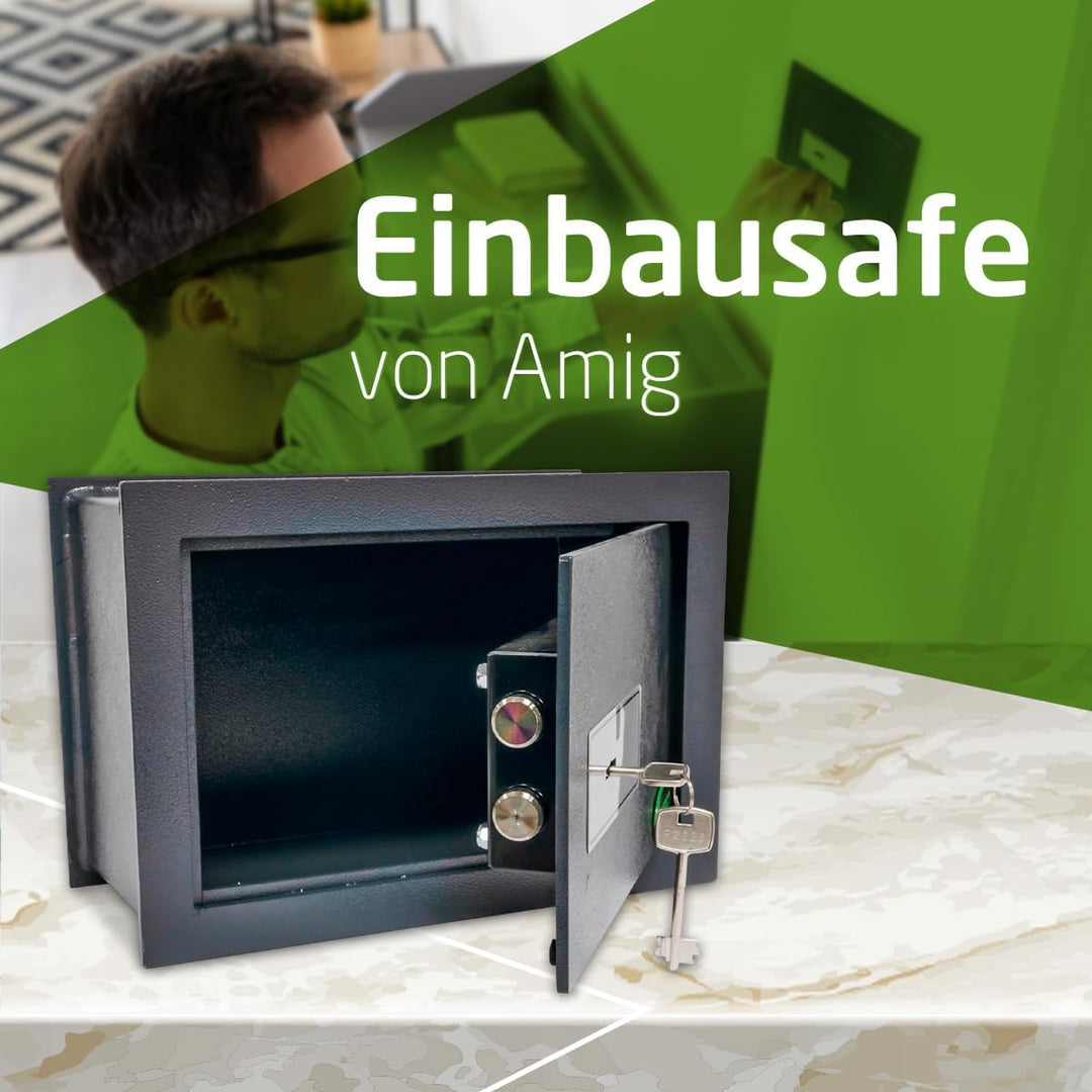 Amig - Einbautresor mit Chubbschloss | Stahlbolzen Ø 20 mm | Diskretes Design für Wandmontage | Mech
