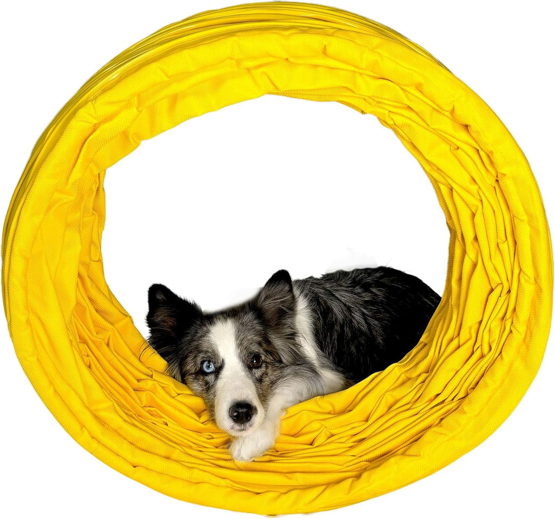 Callieway® Dog Agility Tunnel Turnier 3m lang / 60cmØ, 360° FullGrip (5m, gelb) 5m gelb, 5m gelb
