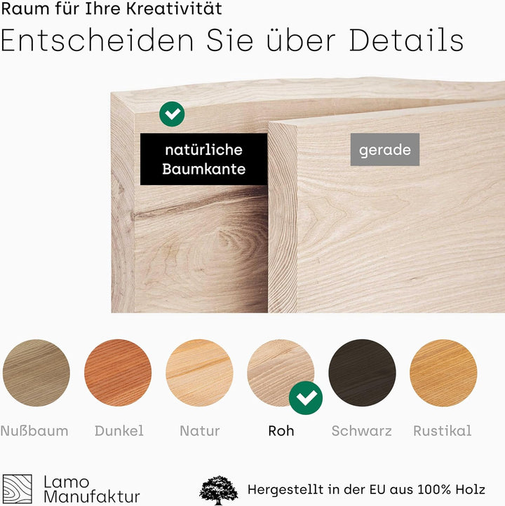 LAMO Manufaktur Wandregal Holz Baumkante | Regal Farbe: Roh | Invisible: Schweberegal | 120 cm Invis