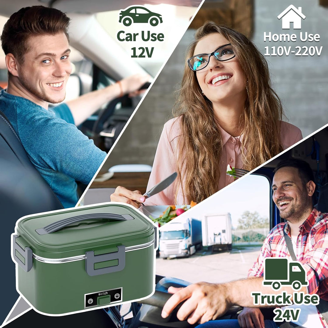 Elektrische Lunchbox 100W, 3-in-1 tragbare beheizte Lunchbox, Herausnehmbare Edelstahl-Brotdose, 12V
