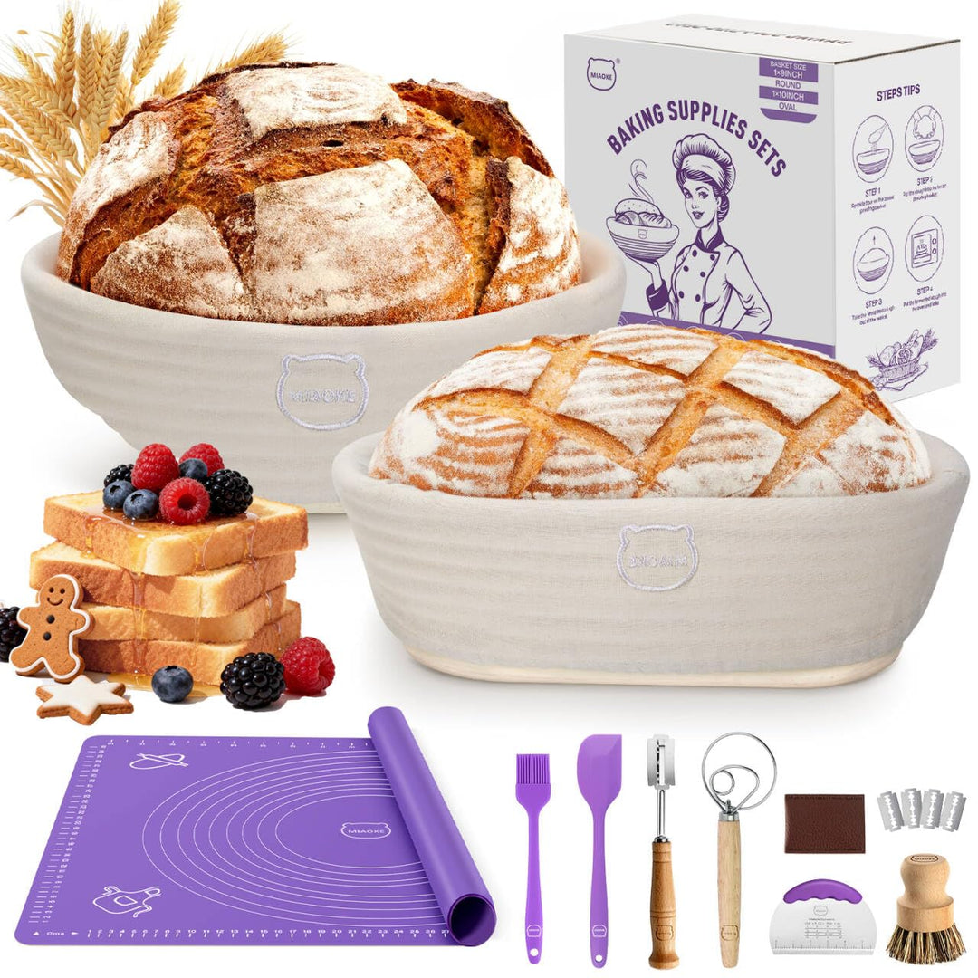Sauerteig Brot Backen Zubehör gärkörbchen Kit - Teig Schneebesen, Brot Lame, Gärkörbe 10 Zoll rund u