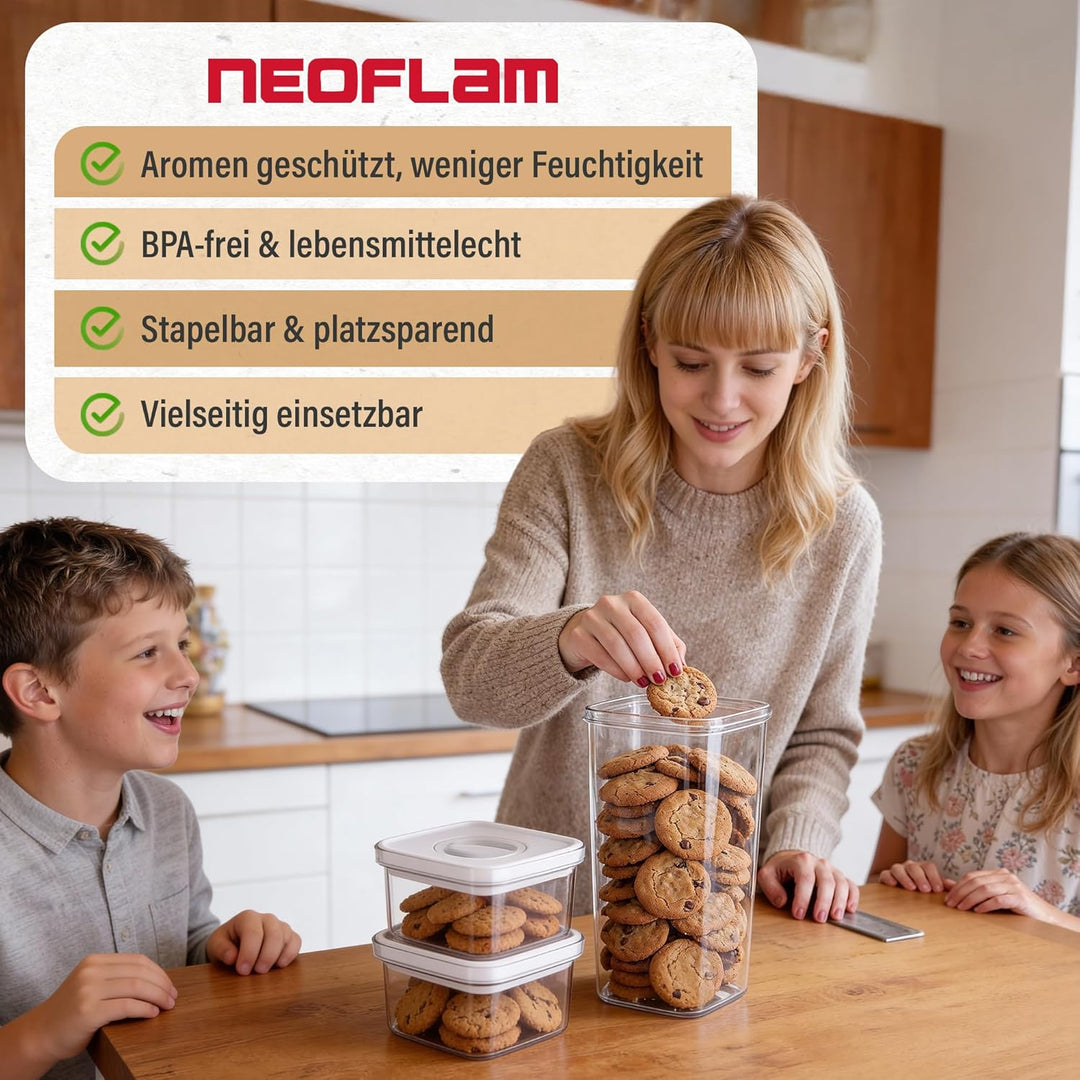 Neoflam® Vorratsdosen mit Deckel Luftdicht, Vorratsorganizer 4er Set BPA-frei, Vorratsbehälter mit E