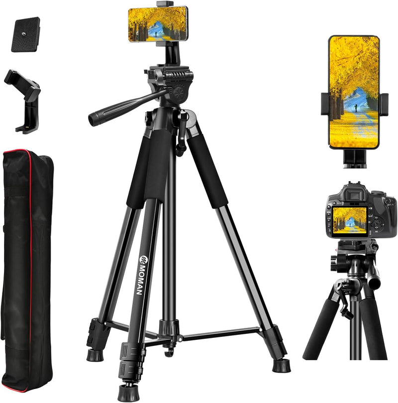 Moman Stativ Kamera, TP71T Aluminium Dreibeinstative mit Kopf 180cm Höhe DSLR Fotostativ Maximale Tr