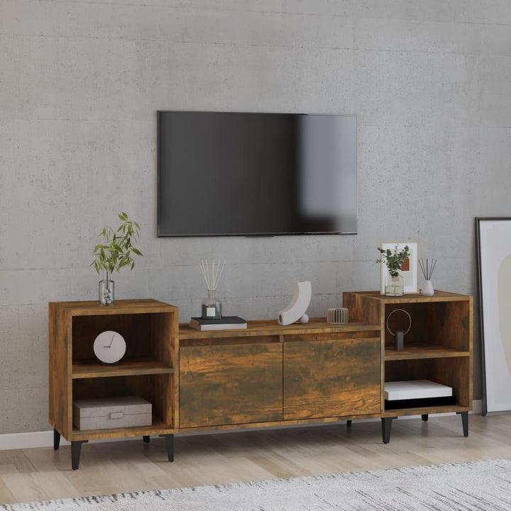 TJROO TV-Schrank aus Rauch-Eiche, 160 x 35 x 55 cm, aus mehrschichtigem Holz und Metall, niedriger S