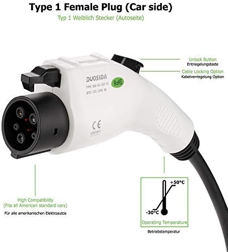 Adapter für Elektrofahrzeug Ladekabel - Typ 2 IEC 62196 auf Typ 1 SAE J1772 EV + Ladegerätadapter -