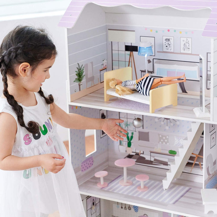 Teamson Kids Olivia’s Little World Grand Kinder-Puppenhaus aus Holz mit 3 Ebenen mit Garten und 16 i