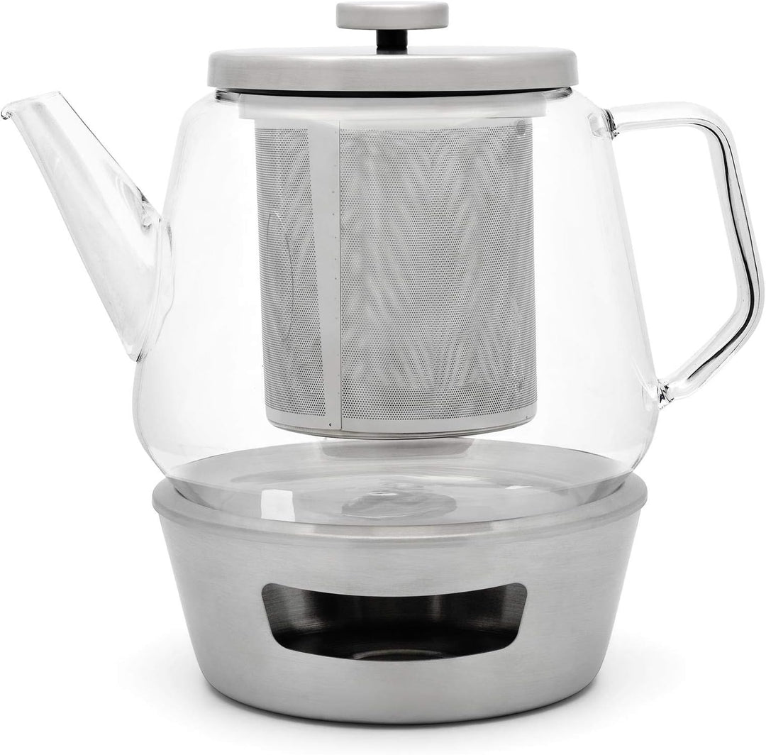 Bredemeijer grosse gläserne einwandige Teekanne 1.5 Liter Set mit Edelstahl Teewärmer - zur Aufberei