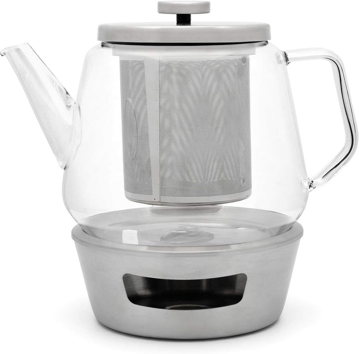 Bredemeijer grosse gläserne einwandige Teekanne 1.5 Liter Set mit Edelstahl Teewärmer - zur Aufberei