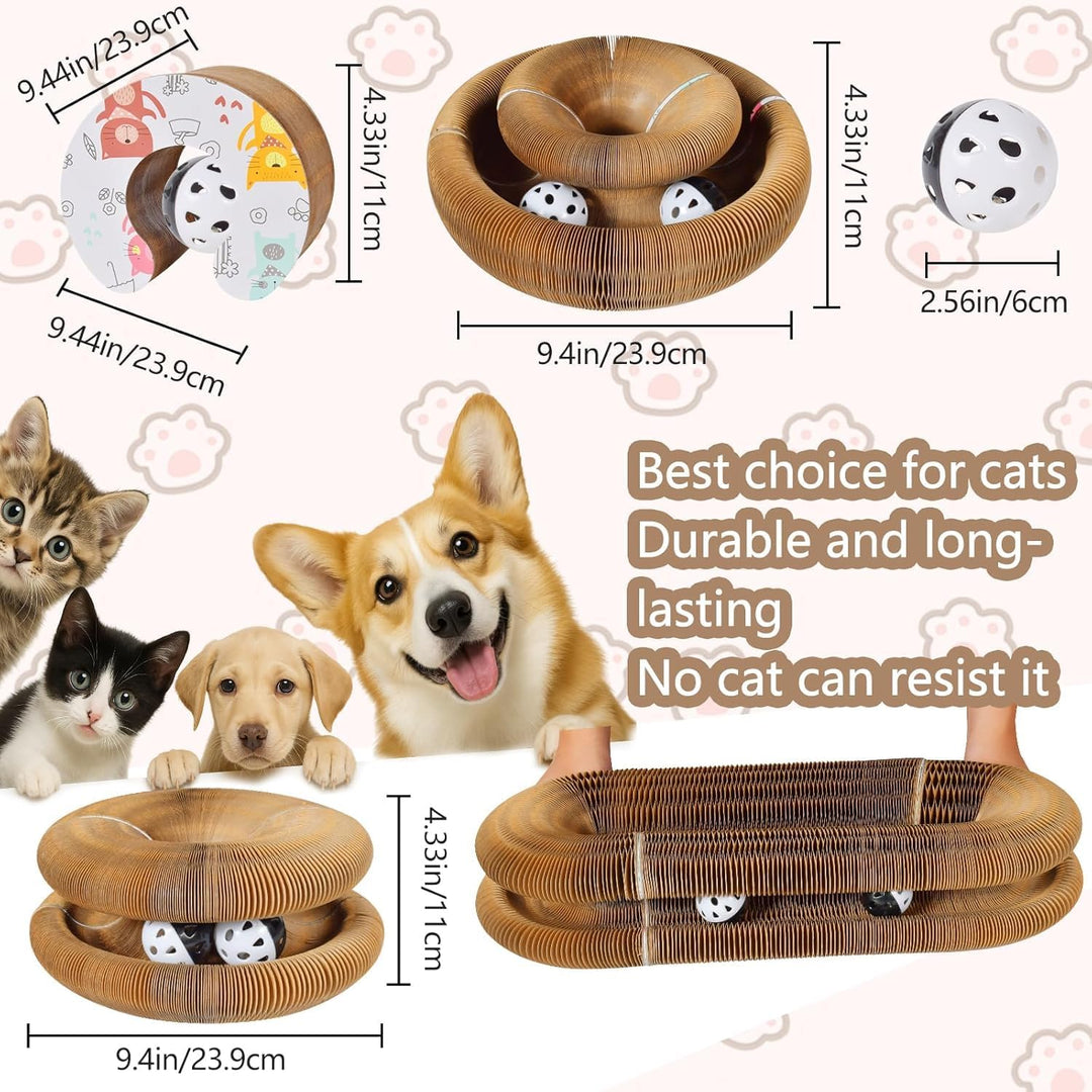 2 Pack Faltbares Katzenkratzbrett Spielzeug – Interaktives Akkordeon-Karton mit Glockenball, wendbar