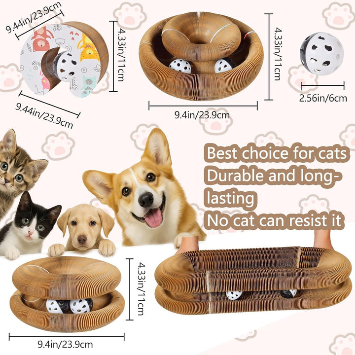 2 Pack Faltbares Katzenkratzbrett Spielzeug – Interaktives Akkordeon-Karton mit Glockenball, wendbar