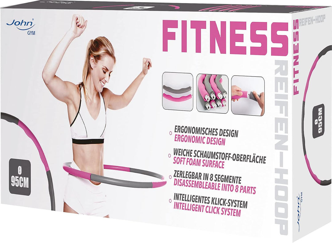 John Gym Wave Fitnessring Fitnessreifen Hula Hoop Reifen Ring Softgrip zerlegbar mit Clicksystem, 32