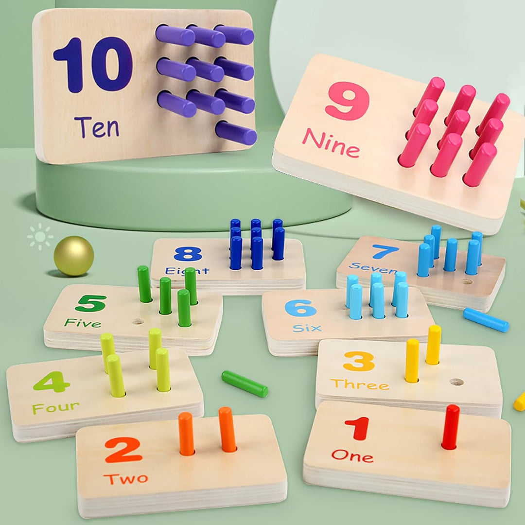Hölzerne Zählung Zahlen Peg Board für Kinder, Montessori Mathe Spielzeug für Kleinkinder, Mathe Mani