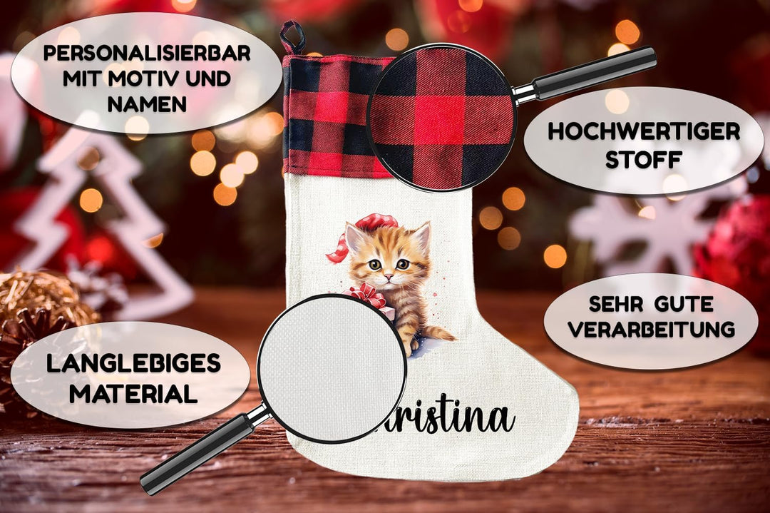 Personalisierte Weihnachtssocken mit Tieren - 40cm x 30cm - Weihnachtsstrumpf zum Nikolaus oder Weih
