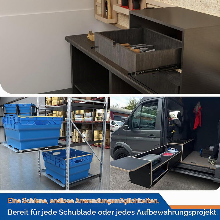 VADANIA Schubladenschienen mit Schloss 350mm, 120kg Tragfähigkeit Schwerlast-Schubladenauszüge Volla
