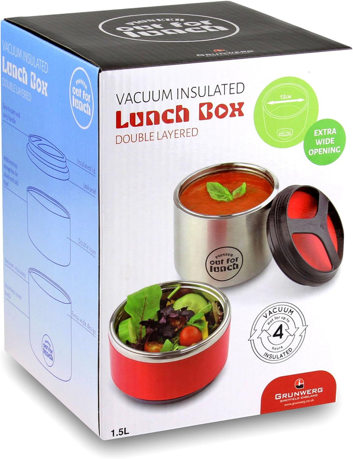 Pioneer Thermo-Speisebehälter 1,5 L Edelstahl Doppelwandig 2-in-1 mit Extra Breiten Öffnung, Isolier