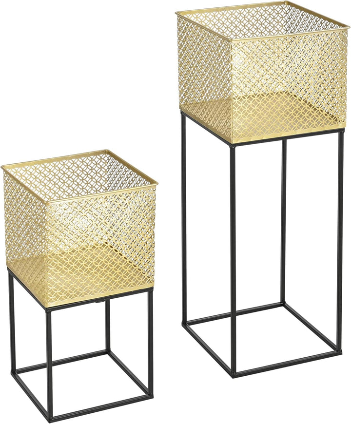 [en.casa] Pflanzständer Juprelle 2er Set Blumenständer-Set Pflanztopfhalter in 2 Grössen Metall Gold