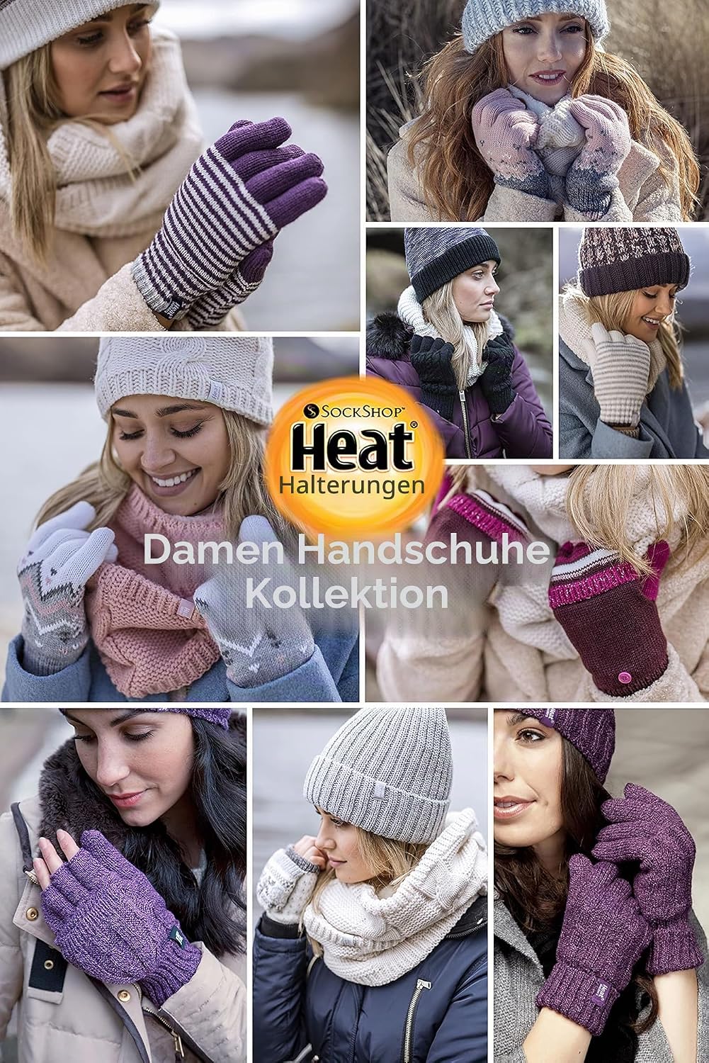 HEAT HOLDERS Fingerlose Damen-Thermo-Konverter-Handschuhe mit Zopfmuster, 2,3 Tog Violett, Violett