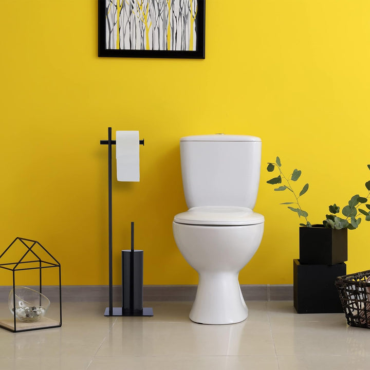 Relaxdays WC Garnitur, stehend, Toilettenpapierständer mit Bürstenhalter, HBT: 78x20x20 cm, mit Bürs