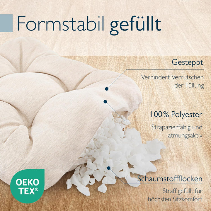 Beautissu 4er Set Premium Stuhlkissen 40x40 cm Natur – UV-beständig &amp; Robust Sitzkissen Outdoor 8 cm
