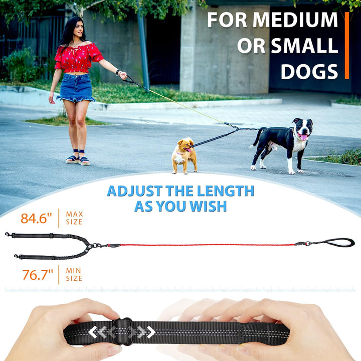 SparklyPets Doppelleine für 2 kleine Hunde – verhedderungsfreies Seil, Bungee-Doppelleine für Zwei k