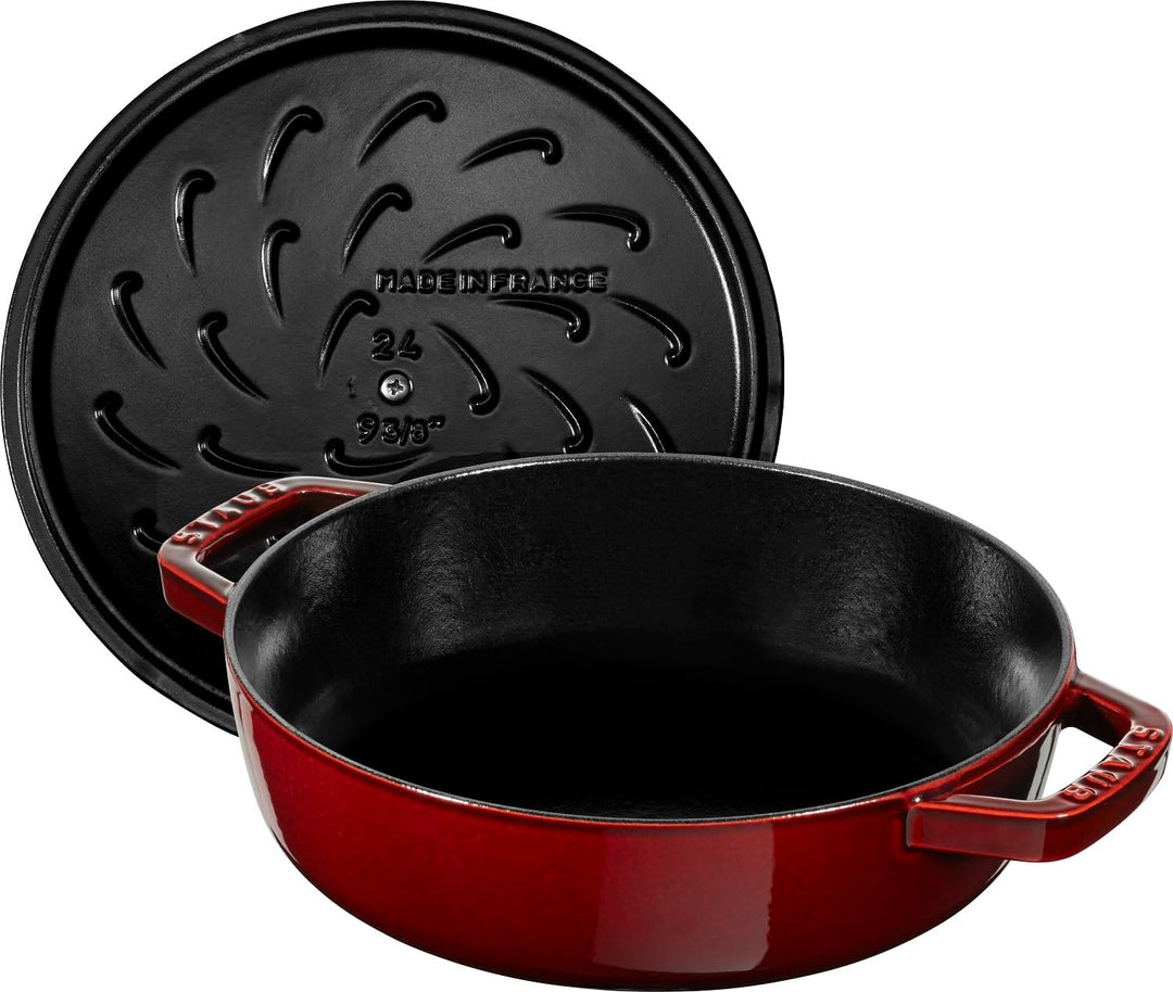 STAUB Gusseisen Bräter, Chistera Tropfenstruktur im Deckel, Rund 28 cm, 3,7 L, Grenadine Rot Grenadi