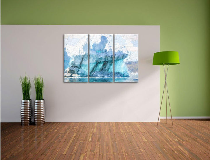 Pixxprint gigantischer Eisberg Kunst Pinsel Effekt 3-Teiler Leinwandbild 120x80 Bild auf Leinwand
