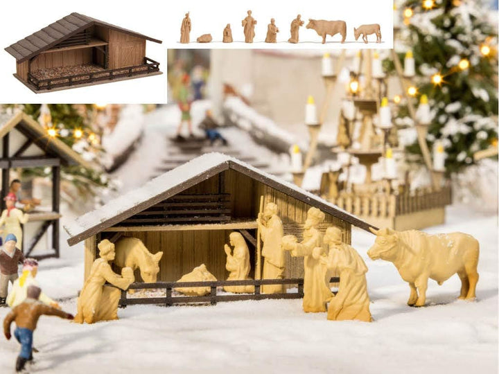 Noch 14394 Weihnachtsmarkt-Krippe mit Figuren in Holzoptik