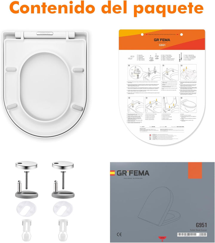 GRIFEMA WC Sitz mit Absenkautomatik-D Toilettendeckel Einfache Montage und Sauber, Klodeckel Quick-R