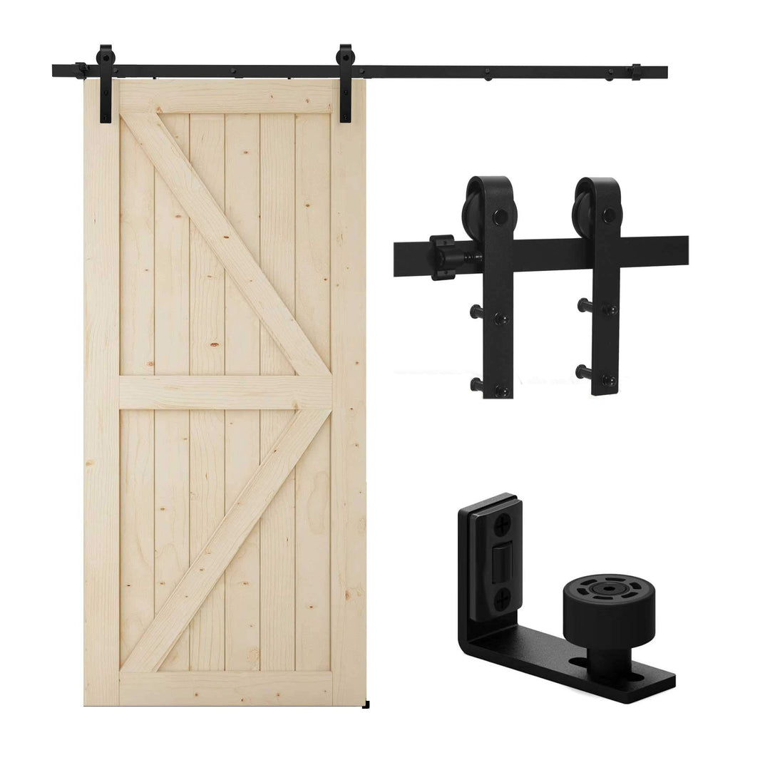 TSMST 243cm Schiebetürsystem Komplett-Set für Schiebetüren mit Bodenführung Schwarz Schienen-Kit Pas